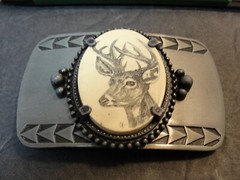 Vintage Deer Belt Buckle General Tire Pencil Route 66 Leather Holder Desk Bell