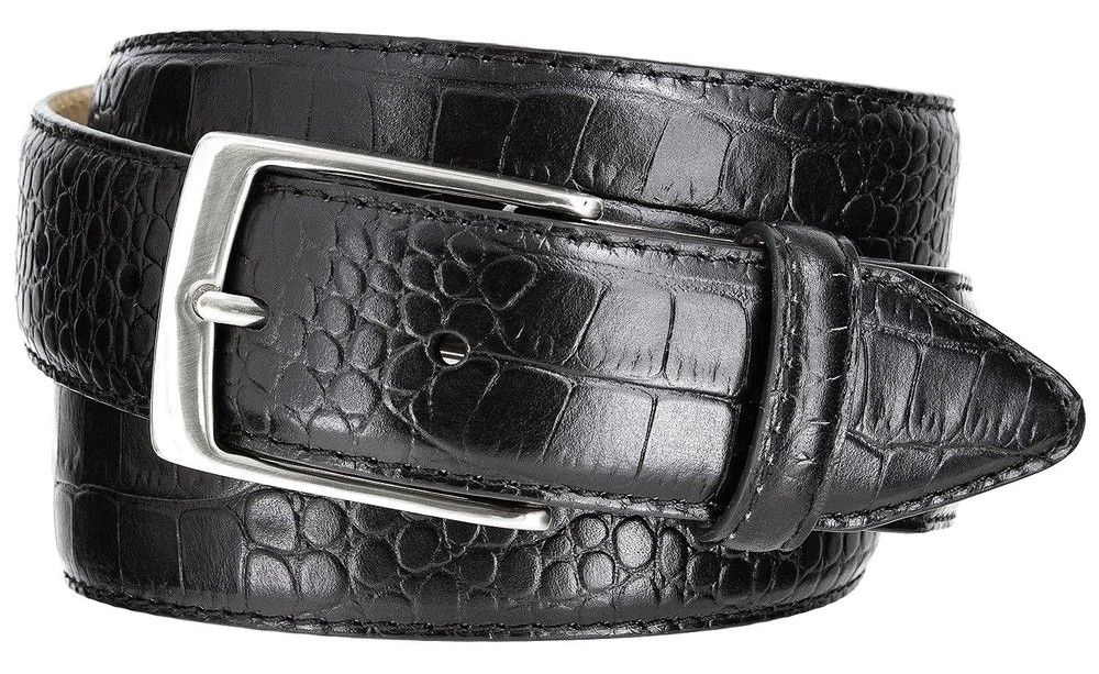 Joseph_Nickel Finish Buckle Genuine Full-Grain 32, Nickel Alligator Black