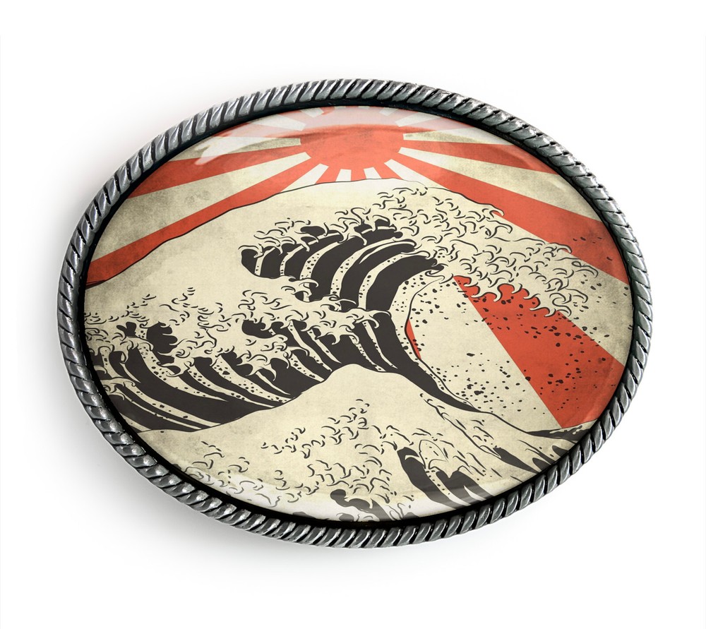 Vintage Surf Belt Buckle – Japanese Tsunami Wave Art Belt Buckle – 913