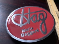 Merle Haggard Belt Buckle « Hag » Red Enamel Very Sturdy Country Music