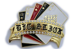 Men Women Gold Metal Casino Cards Belt Buckle Luck Royal Flush Vegas Statement