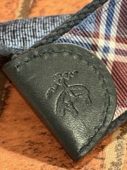 Brooks Brothers Belt L Leather Tab D O Ring Reverse Plaid Nautical Anchor Blue