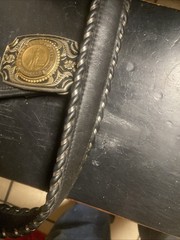 Vintage Las Vegas Twenty Dollar Coin Belt Buckle With Dun Dee 35” Leather Belt
