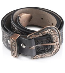 Angus Stoke western belt – Genuine buffalo 34&Prime;-36&Prime;, Black/Buckle Rose-gold