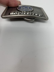 Vintage TL&B ICI Explosives Belt Buckle Metal Blue Logo Collectible Industrial