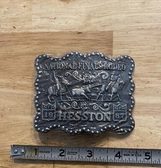 Hesston Vintage Rodeo Belt Buckle 1987 METAL Original Wrap National Finals NFR