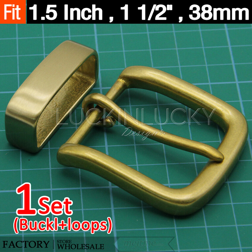 Belt Buckle & Loop Sets, Solid Brass Buckle Golden Color 1 1/2&Prime; or 38mm/1.5&Prime;inch