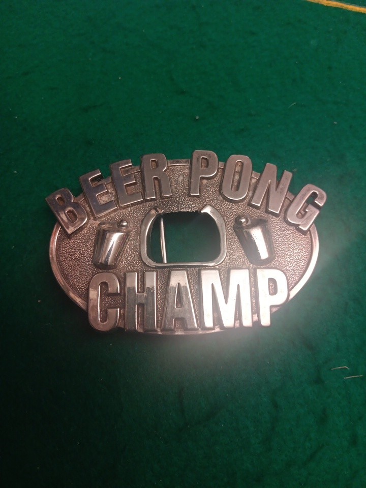 Beer Pong Champ! Vintage Metal Bottle Opener & Belt Buckle