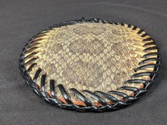 Vintage M.G.S. Oval Belt Buckle Snakeskin Inlay Black Leather Whipstitch Detail