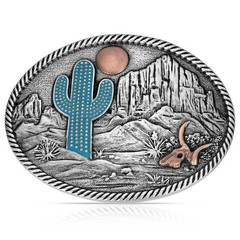Montana Silversmiths Attitude Desert Moon Cactus Western Oval Belt Buckle
