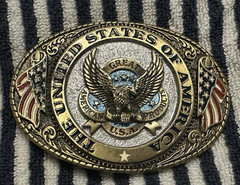 USA Patriotic Eagle Flag Oval Western Belt Buckle Metal Embossed 1.75in 1823