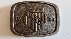 Vintage 1977 United States USA Brass Belt Buckle Stars & Stripes Decor
