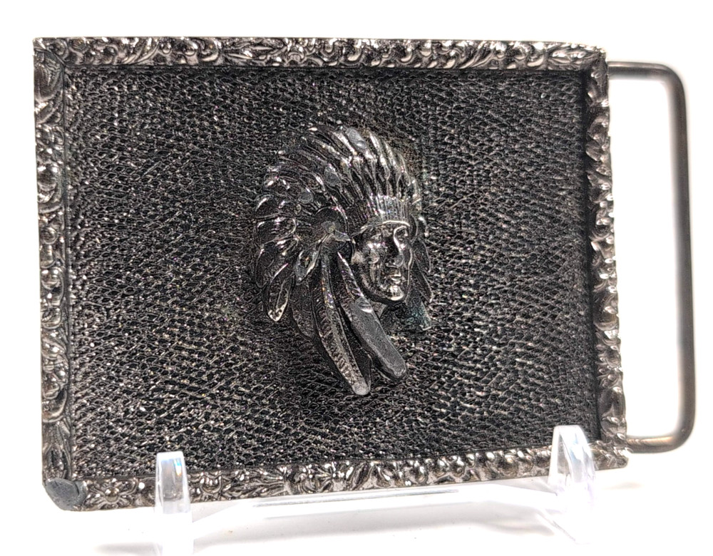 VTG 1973 James Lind Belt Buckle Chief Head Southwestern Brass Wyoming Studio