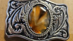 Western Silvertone Belt Buckle w/ Polished Stone 3.50&Prime; x 2.3/8&Prime;