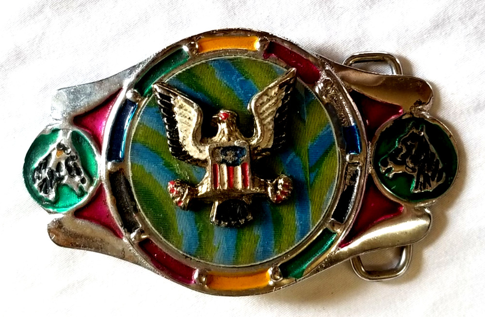 VTG 1970s Imperial Hebillas Belt Buckle Hencho Mexico w Patriotic Eagle Enameled