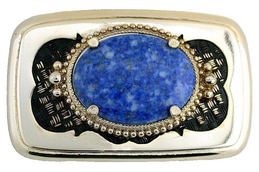 Gold Color Black Weave Natural 40×30 Oval Lapis Cab Belt Buckle EPBB122/92124