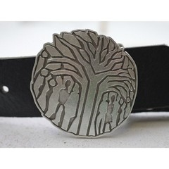 Tree of Life Belt Buckle Family Motif Round Antique Silver Symbolic Design