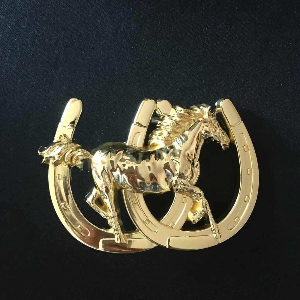 Horse Horsehoes Cowboy Western Gold Plated Belt Buckle