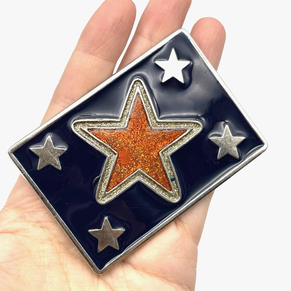 Vintage 90s Y2K Red Blue Glitter Star Stainless Steel Belt Buckle Fits – 1.5&Prime;