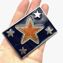 Vintage 90s Y2K Red Blue Glitter Star Stainless Steel Belt Buckle Fits – 1.5&Prime;