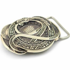 German silver belt buckle Jormungandr, World Serpent buckle, Dragon buckle