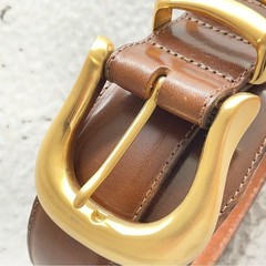 VTG Brighton Leather Belt Size M Brown Gold Buckle USA Made Chunky Double Keeper
