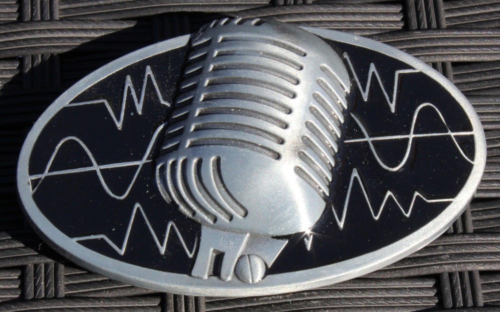 Iconic Blues Microphone 4 x 2 1/2 Inch Belt Buckle