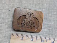 vintage 1970s belt buckle WOODEN engraved SAILBOAT western LASERCRAFT tall ship