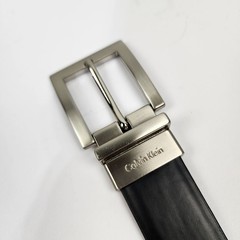 Calvin Klein Black Leather Belt Small 31&Prime; Glossy Silver Buckle #640556 EUC