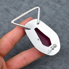 Handcrafted Silver plated Ruby Faceted Coffin Cut Belt Buckle gift for him