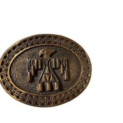 Thunderbird Belt Buckle Oval Antique Brass Tone Western Native American Style