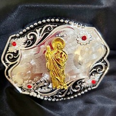 Saint jude San Judas Western belt Buckle Gold Silver Heavy gold silver Red Stone