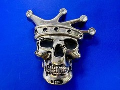 Crowned King Joker Skull Head with Rhinestones Figural Belt Buckle