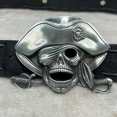 Pirate Jolly Roger Belt Buckle With Belt Pewter Silver Tone Swashbuckler 4&Prime;x3&Prime;