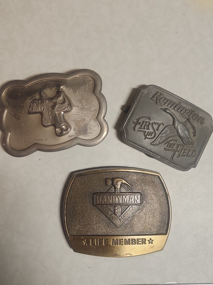 1980-1998 3 Lot Of Belt Bucks REMINGTON, Handyman Of America, and RockMountain