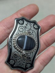 vintage USA made AGATE rock inlay WESTERN belt buckle ENGRAVED gemstone