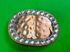 Textured Hammered Metal with Clear Rhinestone Border Modernist Belt Buckle
