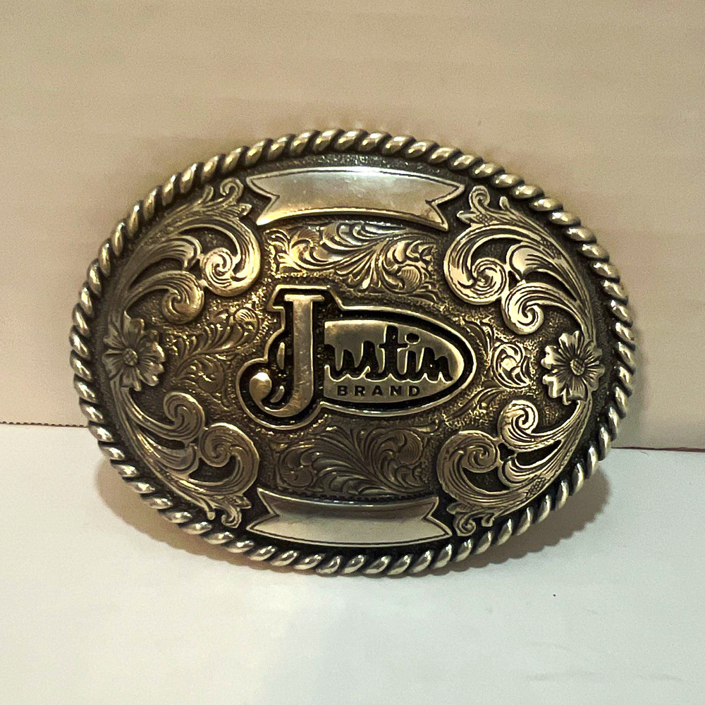 Justin Men&rsquo;s Oval Western Floral Engraved Silver Tone Belt Buckle Fits 1.5&Prime;