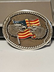 Vintage 1983 Siskiyou Buckle Co 2nd Amendment Eagle Buckle F-27 Pewter +One more