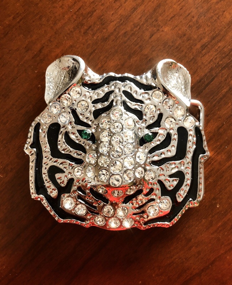 Rhinestone Silver Tiger Head Lion Roman Fountain Animal Unisex Men’s Belt Buckle