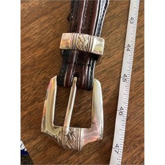 VTG ONYX by Brighton Two Tone Leather Belt Men 42 Silver Buckle Western Rodeo