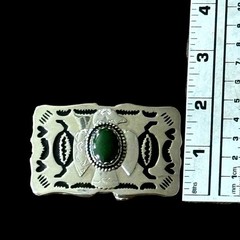 Vtg Southwestern Belt Buckle Green Stone Silver Thunderbird Zuni Navajo Bird