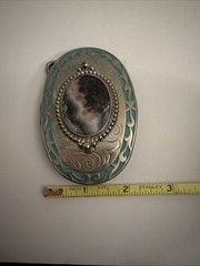 Southwestern Stone Belt Buckle Oval Floral Agate Western Silvertone