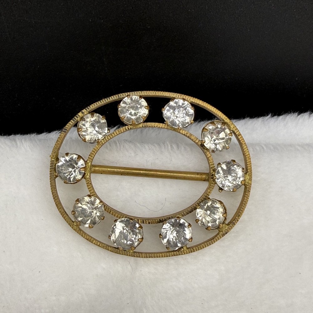 Vintage Paste Stone Buckle Rhinestone Gold Tone