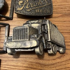 5 Vintage Brass Belt Buckles Levi’s Chevrolet Strohs Semi Trucking Made In USA