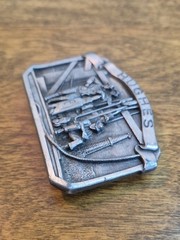 VINTAGE Pewter Hughes Oil Tool Division Belt Buckle Rock Bit Drilling Rig Detail