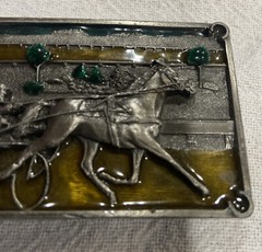 BELT BUCKLE EQUESTRIAN DESIGN 1984 BERGAMOT BRASS WORKS SILVER TONE Enamel