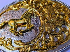 ✖ HQ WESTERN Horse Cowboy Rodeo Style Belt Buckle Heritage Gold silver plated US