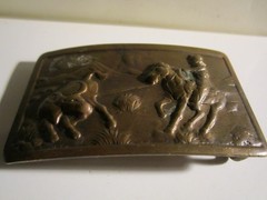 VINTAGE COW ROPING WESTERN SCENE HIGH RELIEF BELT BUCKLE – GW-16