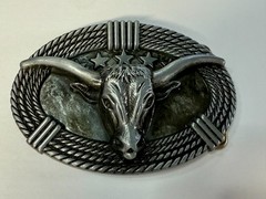 Texas Longhorn Cow Bull Head Steer Rope Border Rodeo Cowboy Belt Buckle